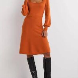 Boden Scoop Neck Long Sleeve Knit Dress - Orange 12R